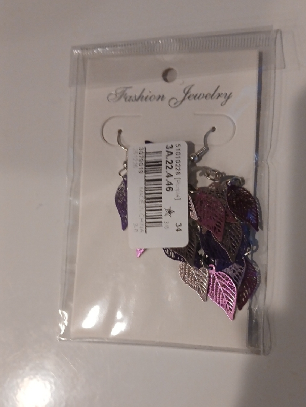Fashion Jewelry Purple and Pink Leaf Dangle Earrings - Picture 2 of 2